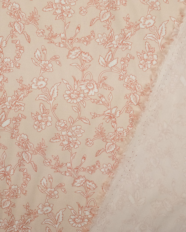 Tissu Viscose twill imprimé fleur vintage rose - Mercerine