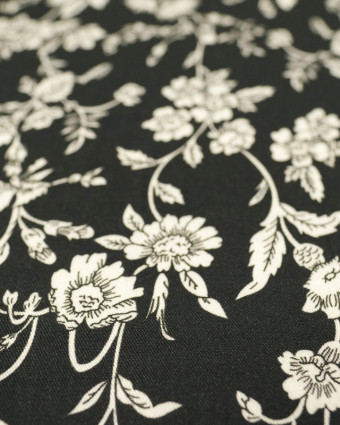 Tissu au mètre : Viscose twill imprimé fleur vintage noir - Mercerine