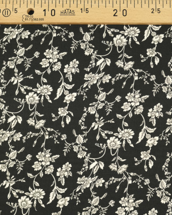 Tissu au mètre : Viscose twill imprimé fleur vintage noir - Mercerine