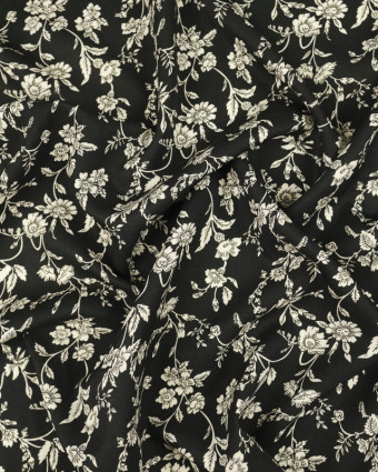 Viscose twill imprimé fleur vintage noir - 10cm