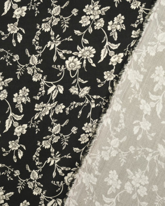 Tissu au mètre : Viscose twill imprimé fleur vintage noir - Mercerine