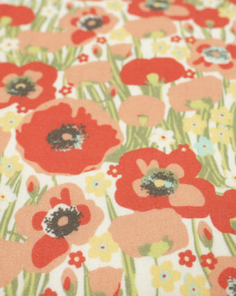 Tissu Viscose twill imprimé champ de coquelicots - Mercerine