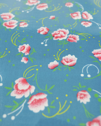 Toile de coton cirée Pivoine lagon - Petit Pan - Mercerine