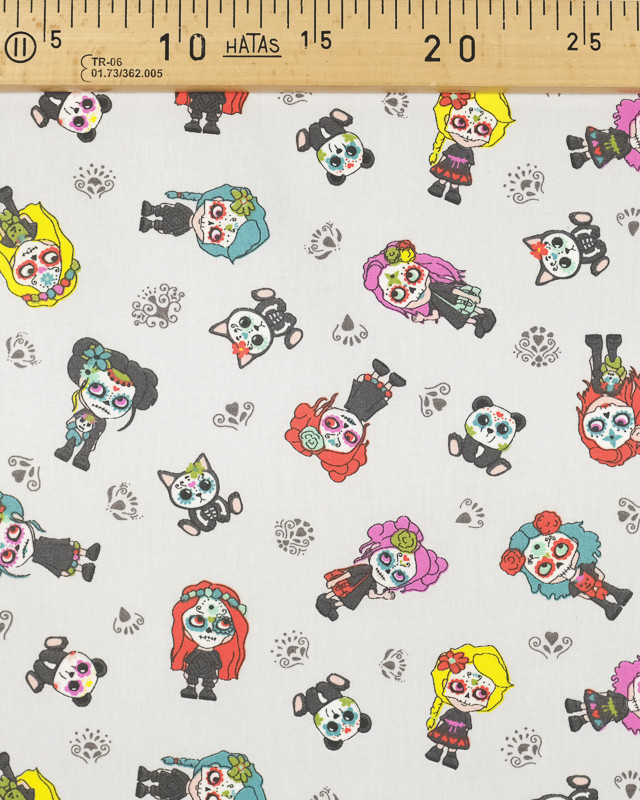 Tissu Enduit en coton motif sugar skull gris - Mercerine