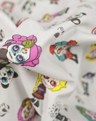 Tissu Enduit en coton motif sugar skull gris - Mercerine