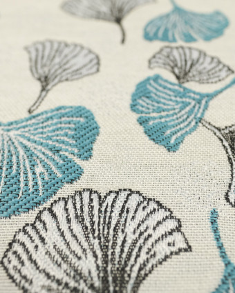 Tissu Jacquard au mètre : Jacquard feuille Ginkgo bleu - Mercerine