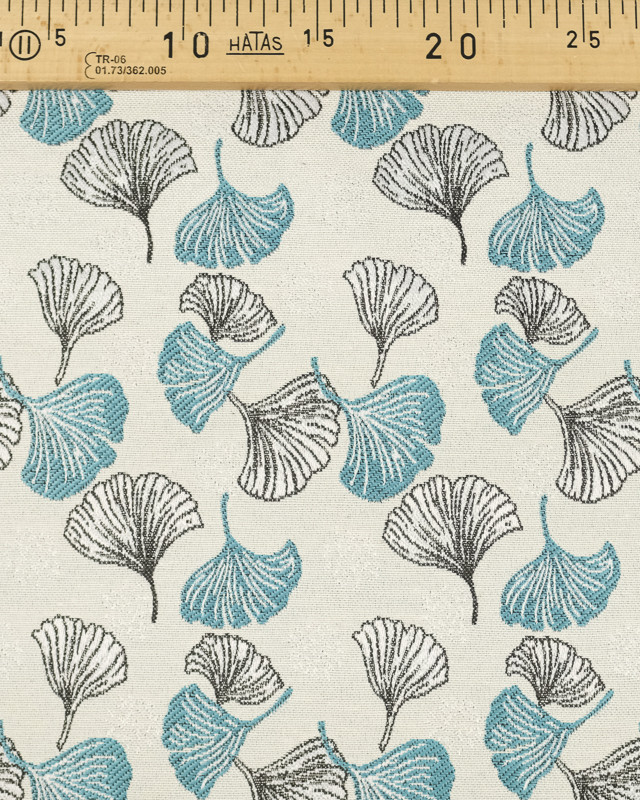 Tissu Jacquard au mètre : Jacquard feuille Ginkgo bleu - Mercerine