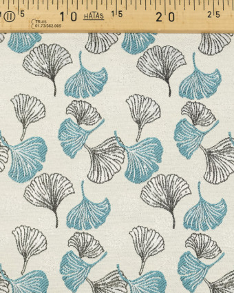 Tissu Jacquard au mètre : Jacquard feuille Ginkgo bleu - Mercerine