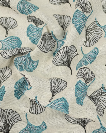 Jacquard feuille Ginko bleu