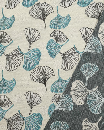 Tissu Jacquard au mètre : Jacquard feuille Ginkgo bleu - Mercerine