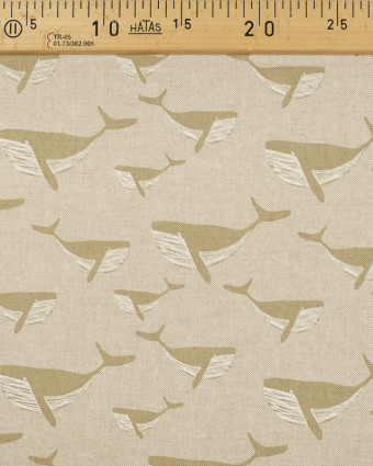 Tissu effet lin imprimé baleine beige - Mercerine