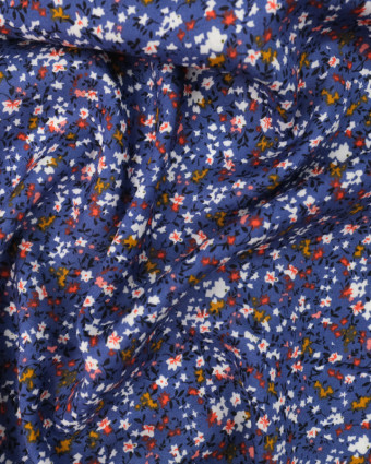 Viscose bleu indigo imprimé fleuri Agathe