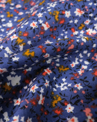 Tissu Viscose bleu indigo imprimé fleuri Agathe  - Mercerine