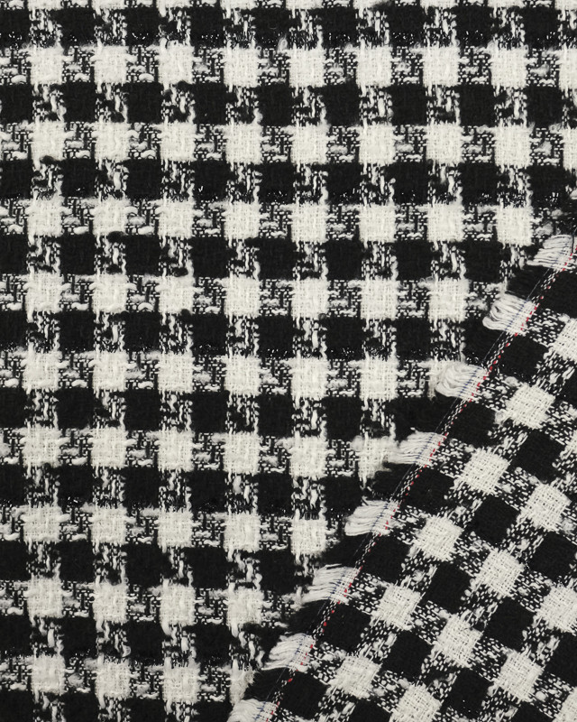 Tissu tweed bouclette Pied de poule large noir et blanc  - Mercerine