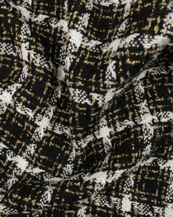 Tweed carreaux noir blanc et or