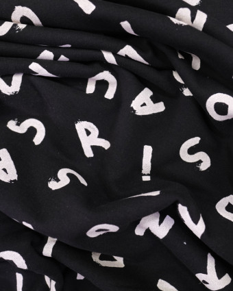 Tissu sweat alphabet Dinosaurus noir