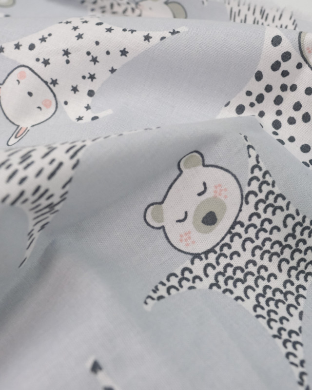 Tissu au mètre Coton imprimé ours pyjamas gris - Mercerine