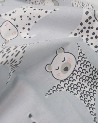 Tissu au mètre Coton imprimé ours pyjamas gris - Mercerine