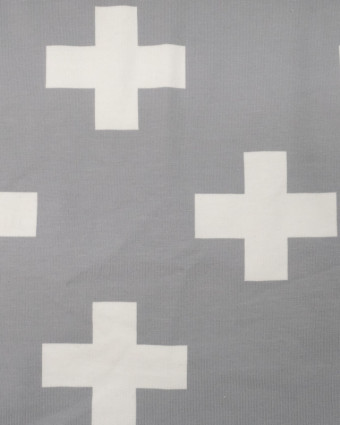 Jersey coton motif croix écru fond gris - Mercerine