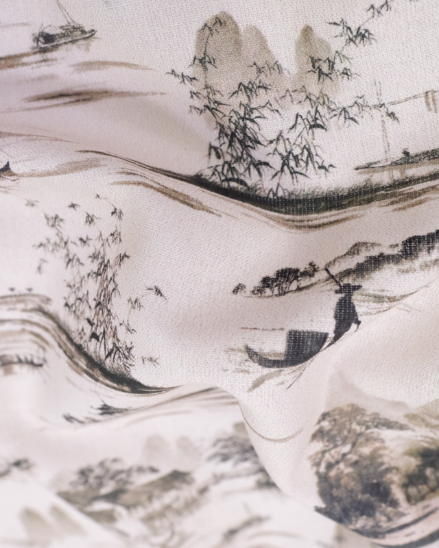 Coton imprimé paysage Pékin gris - Mercerine