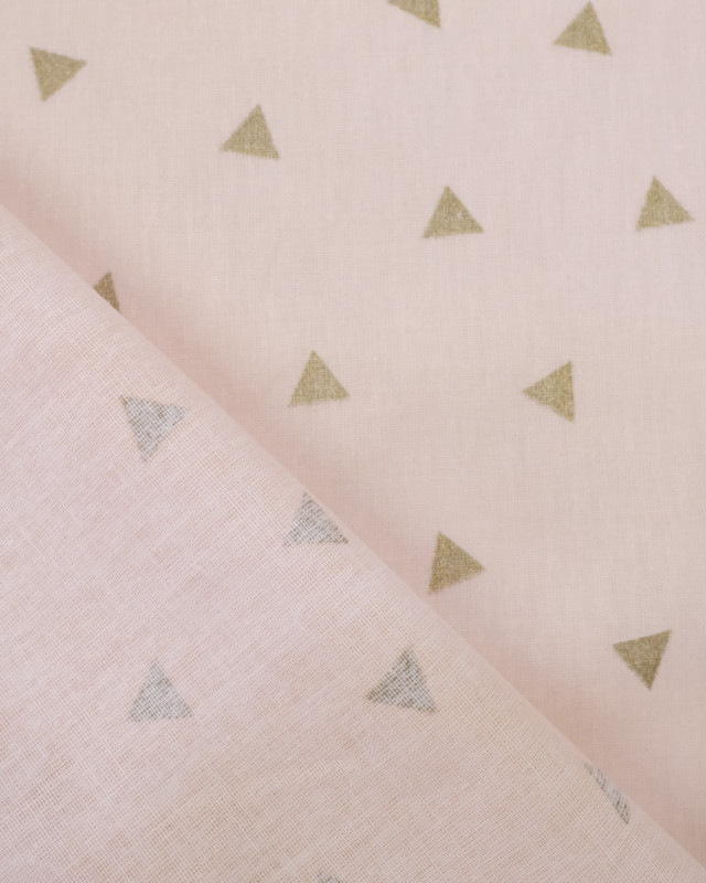 Tissu Coton Triangle Or fond Rose - Mercerine