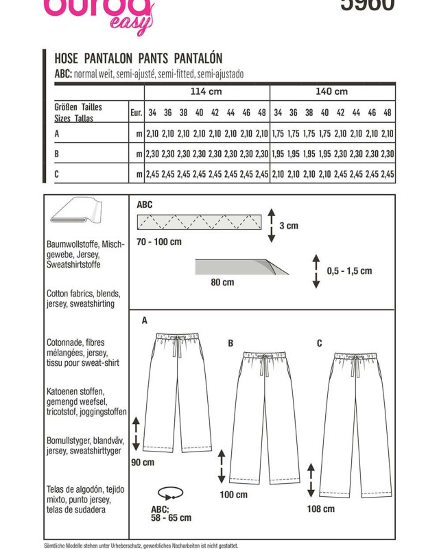 Patron pantalon élastiqué femme - Burda 5960 - Mercerine