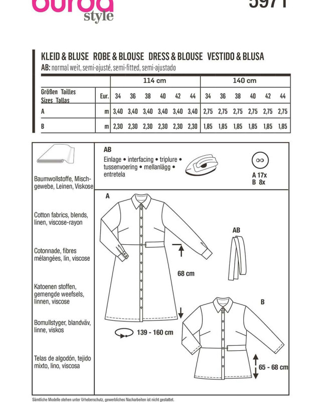 Patron Robe et blouse chemise - Burda 5971 - Mercerine
