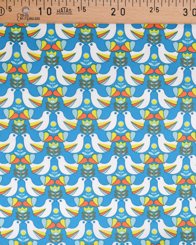Cretonne De Coton Enduit motif oiseau fond bleu - Mercerine