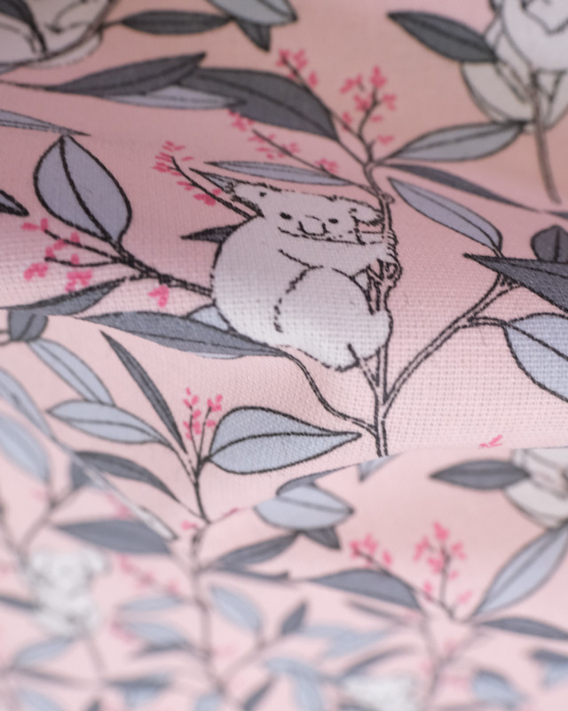 Tissu Coton Enduit Koala Rose  - Mercerine