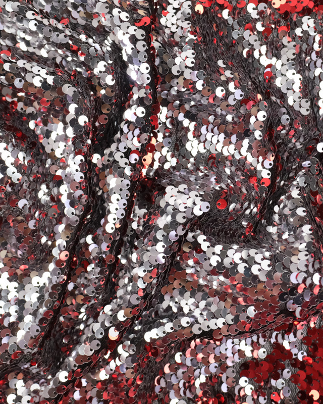 Tissus Sequins rouge reflet argent - Mercerine