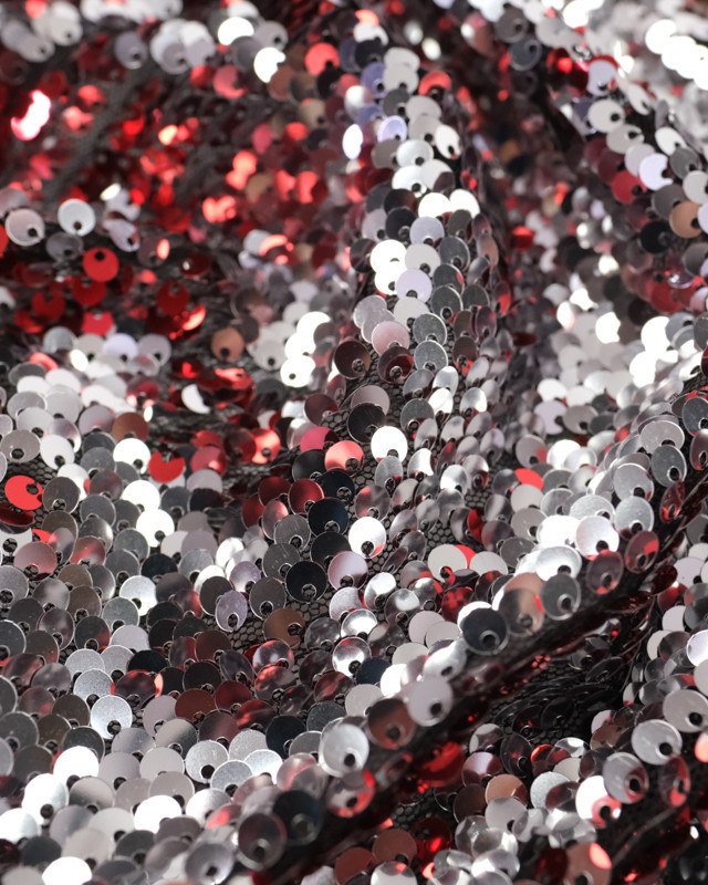 Tissus Sequins rouge reflet argent - Mercerine