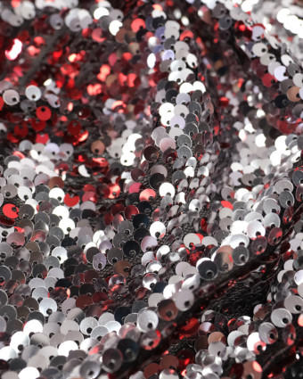 Tissus Sequins rouge reflet argent - Mercerine