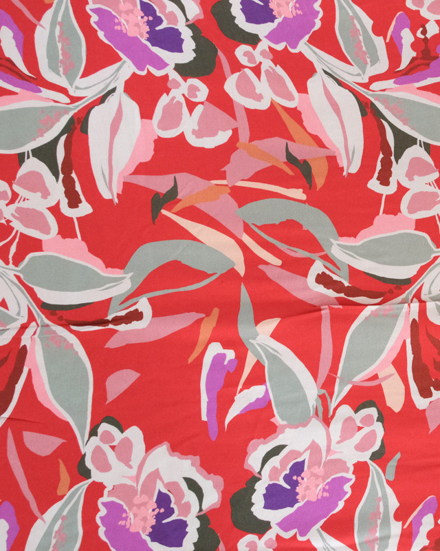  Twill de Viscose Fleurs Rouge - Exclusivité Mercerine