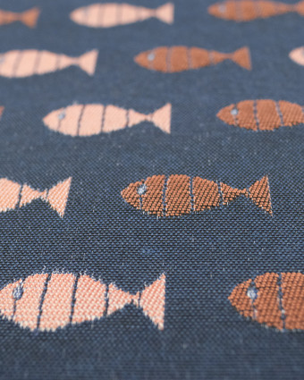 Tissu Jacquard au mètre : Jacquard Poisson Cuivre Marine - Mercerine