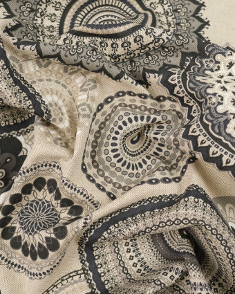 Tissu effet lin Mandala Gris - Mercerine