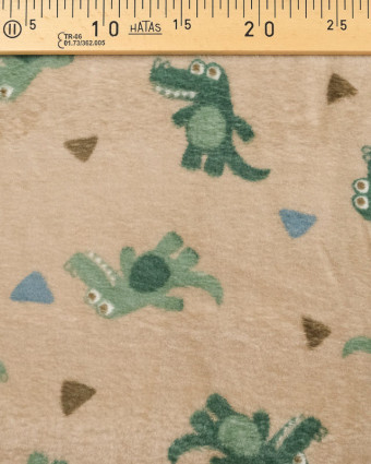 Tissu Doudou réversible crocodile et rayures Beige - Mercerine