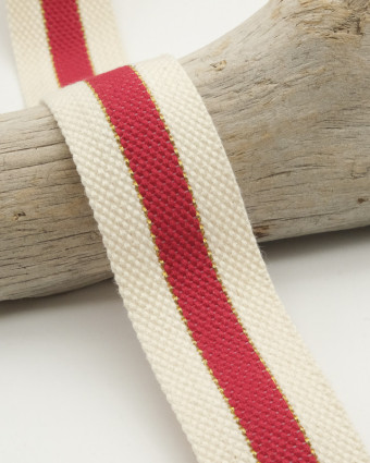 Sangle Coton Lurex Bicolore écru Rouge 3cm - Mercerine