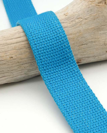 Sangle Bleu Turquoise Lurex Argent / Or 3cm Coton