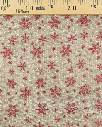 Tissu noel : toile de jute flocon rouge pailleté - Mercerine