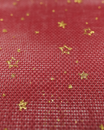 Toile de jute rouge imprimée étoiles dorés - Mercerine