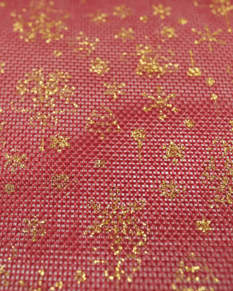 Toile de jute rouge imprimée flocons dorés - Mercerine