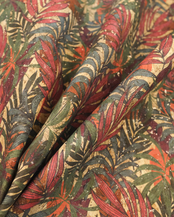Tissu liège Imprimé feuilles tropicales Oekotex
