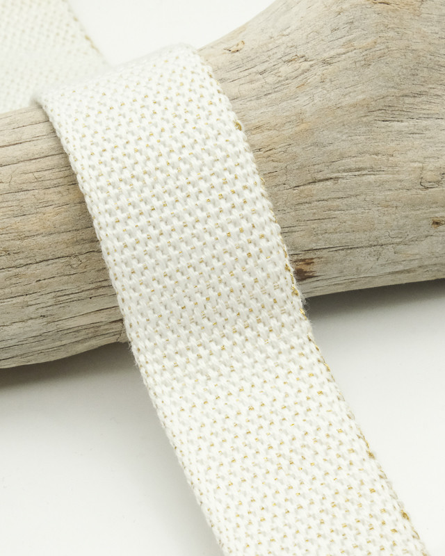 Sangle Blanc Lurex Argent / Or 3cm Coton