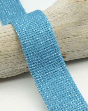 Sangle Coton Lurex Argent 30Mm Turquoise   - Mercerine