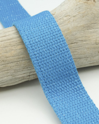 Sangle Bleu Lurex Argent / Or 3cm Coton - Mercerine