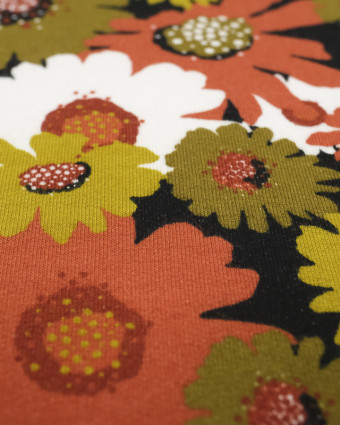 Tissu Sweat Bio Poppy Flowers Orange et Ocre - Mercerine