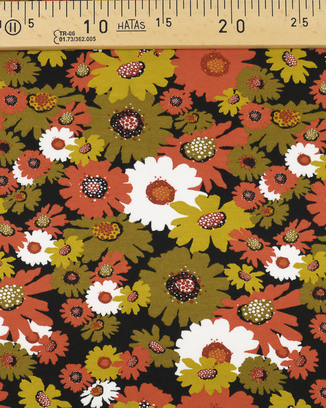 Tissu Sweat Bio Poppy Flowers Orange et Ocre - Mercerine