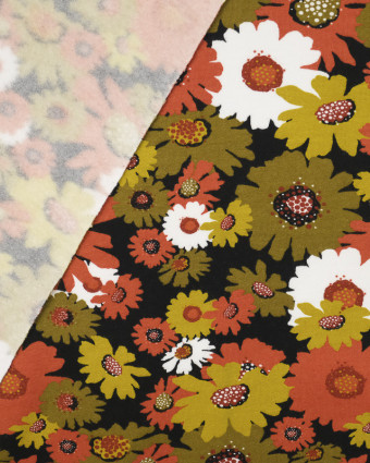 Tissu Sweat Bio Poppy Flowers Orange et Ocre - Mercerine