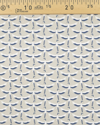 Coton motif Grue indigo fond Lin Oeko-Tex - Mercerine