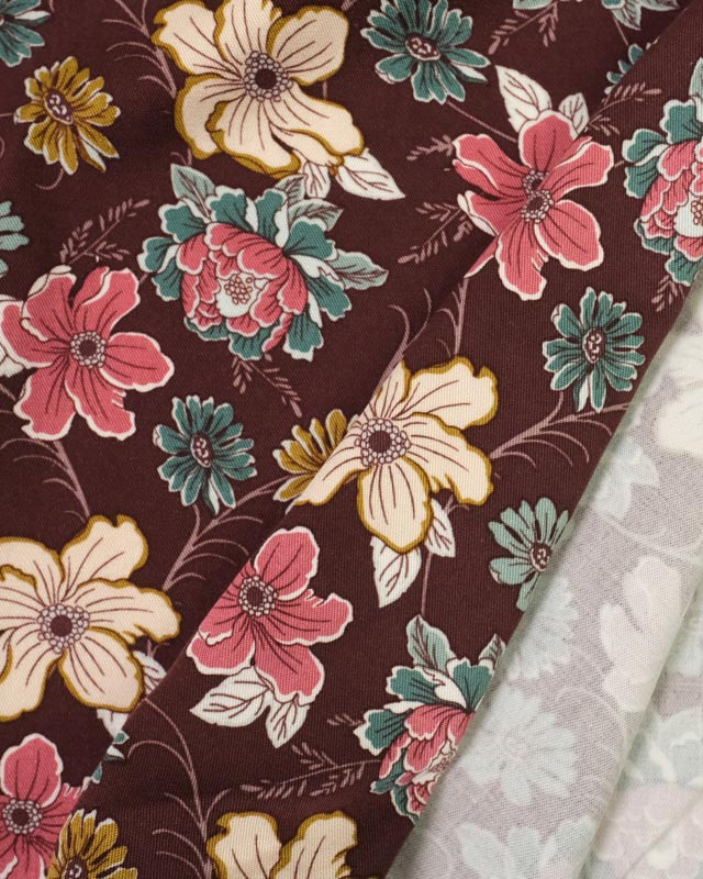 Tissu au mètre : Viscose stretch imprimée Fleur romantique - Mercerine